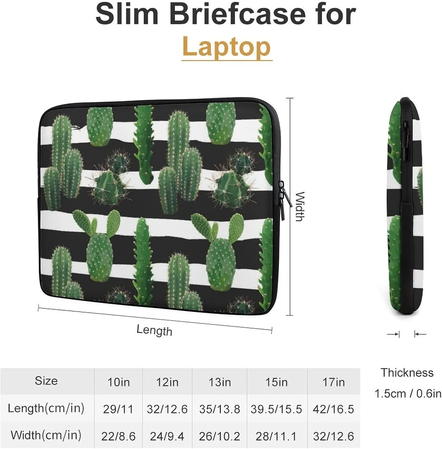 Cactus On Stripes Personalized Laptop Bag Business Casual Laptop Case Slim Computer Bag Briefcase