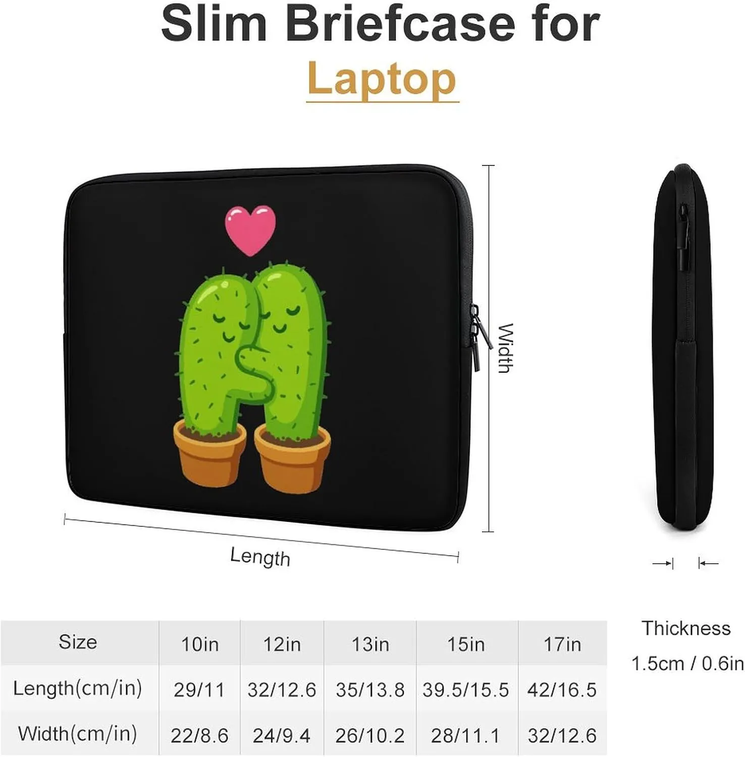 Cartoon Cactus Hug Personalized Laptop Bag Business Casual Laptop Case Slim Computer Bag Briefcase