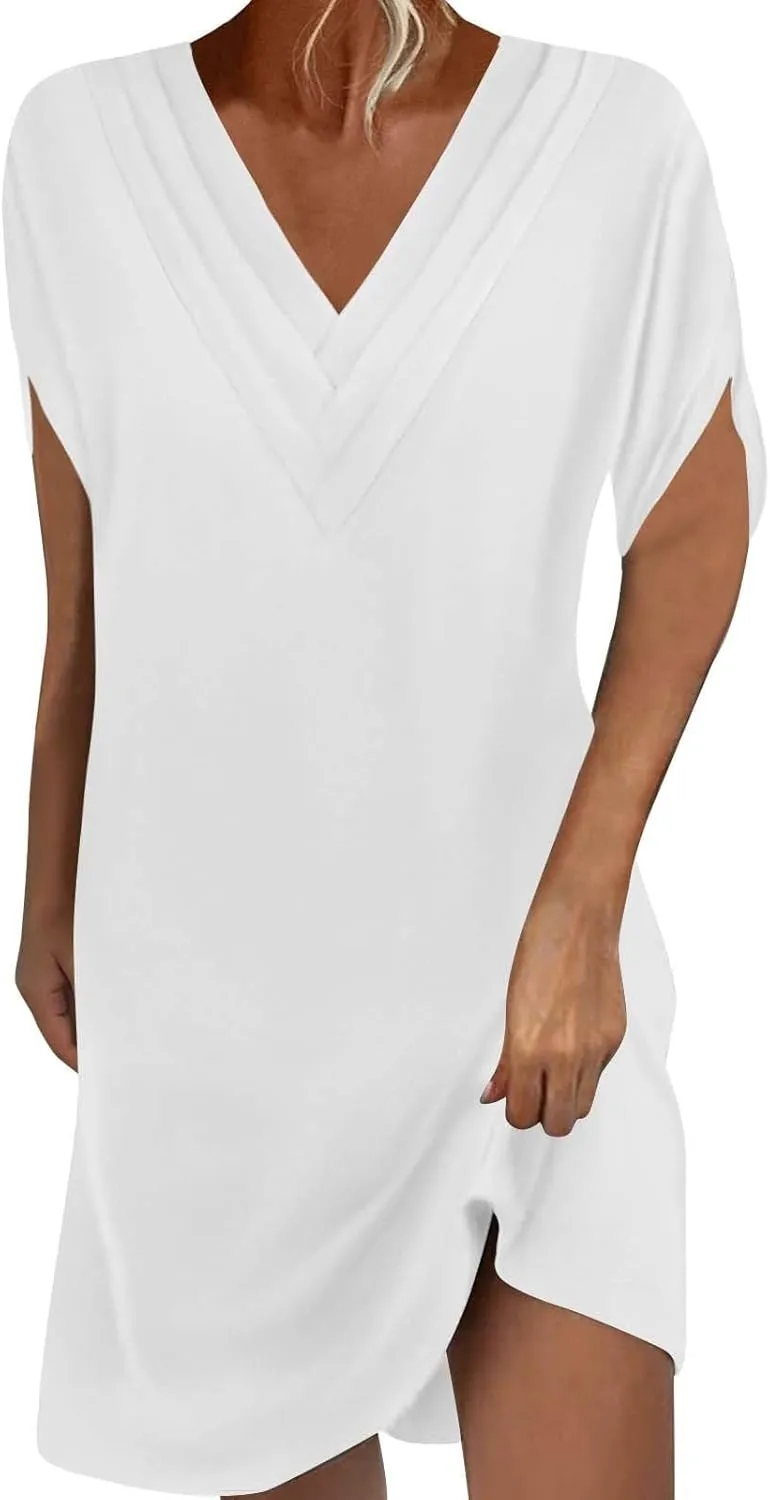 Casual Dresses for Women 2025 Solid V Neck Batwing Sleeve Mini Dress Summer Going Out Dress for Ladies