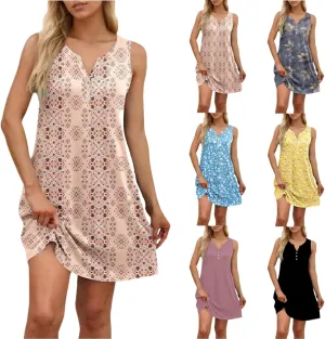Casual Summer Dresses for Women 2025,Women's Midi Dress Summer Solid Color Short Sleeve V-Neck T-Shirt Beach Sundress