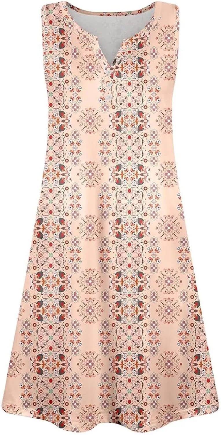 Casual Summer Dresses for Women 2025,Women's Midi Dress Summer Solid Color Short Sleeve V-Neck T-Shirt Beach Sundress