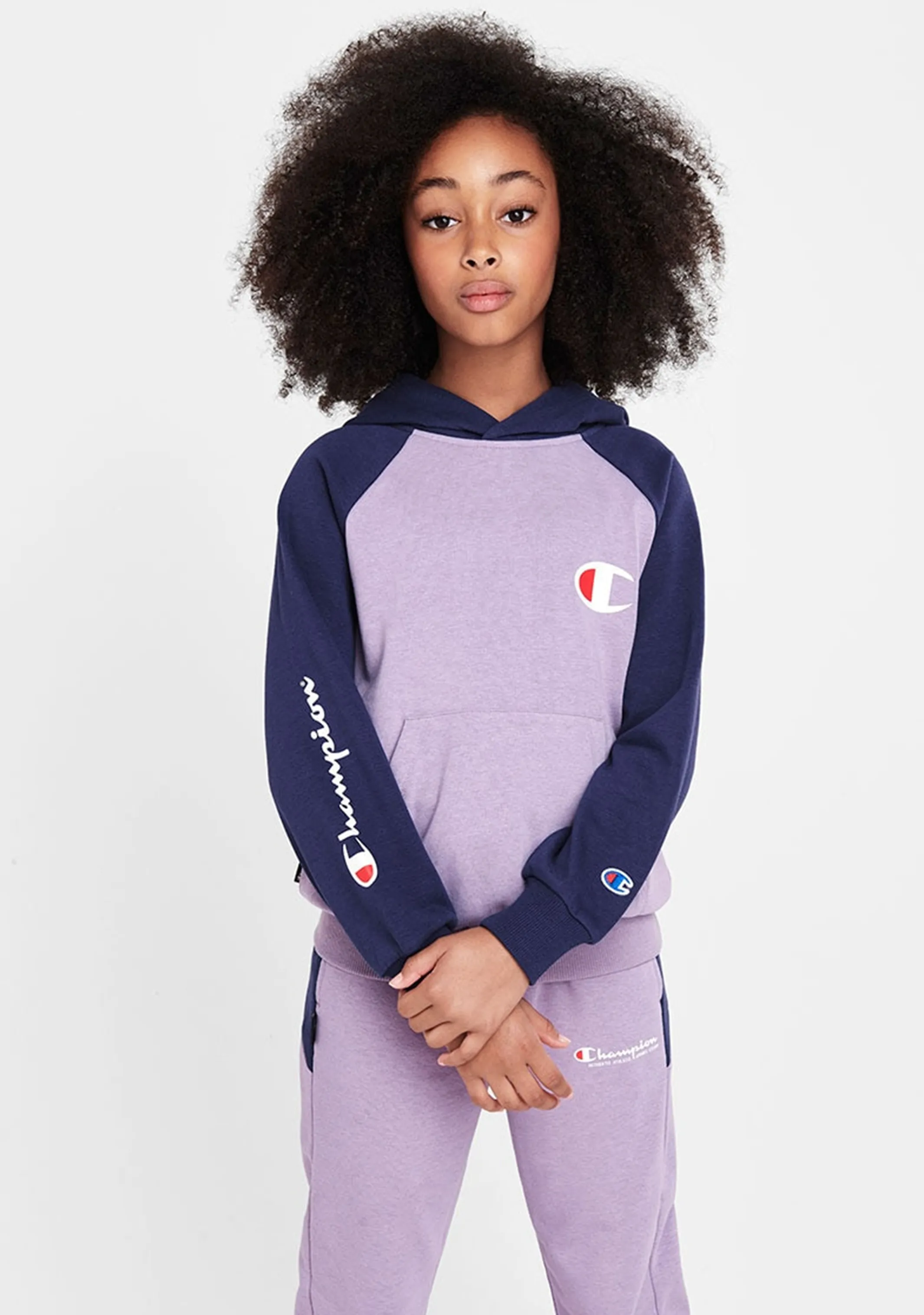 Champion Junior Lightweight Terry Colour Block Hoodie <br> KWC8N PUR