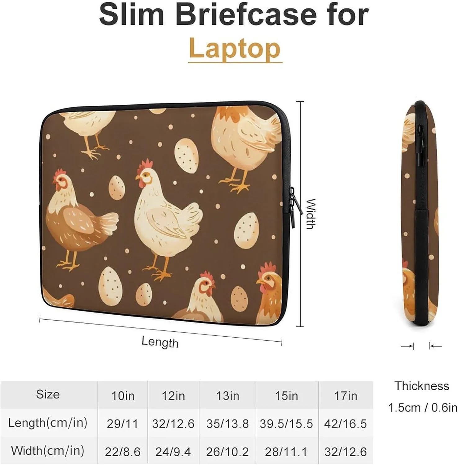 Chicken Rooster Eggs Personalized Laptop Bag Business Casual Laptop Cases Slim Computer Bag Briefcase
