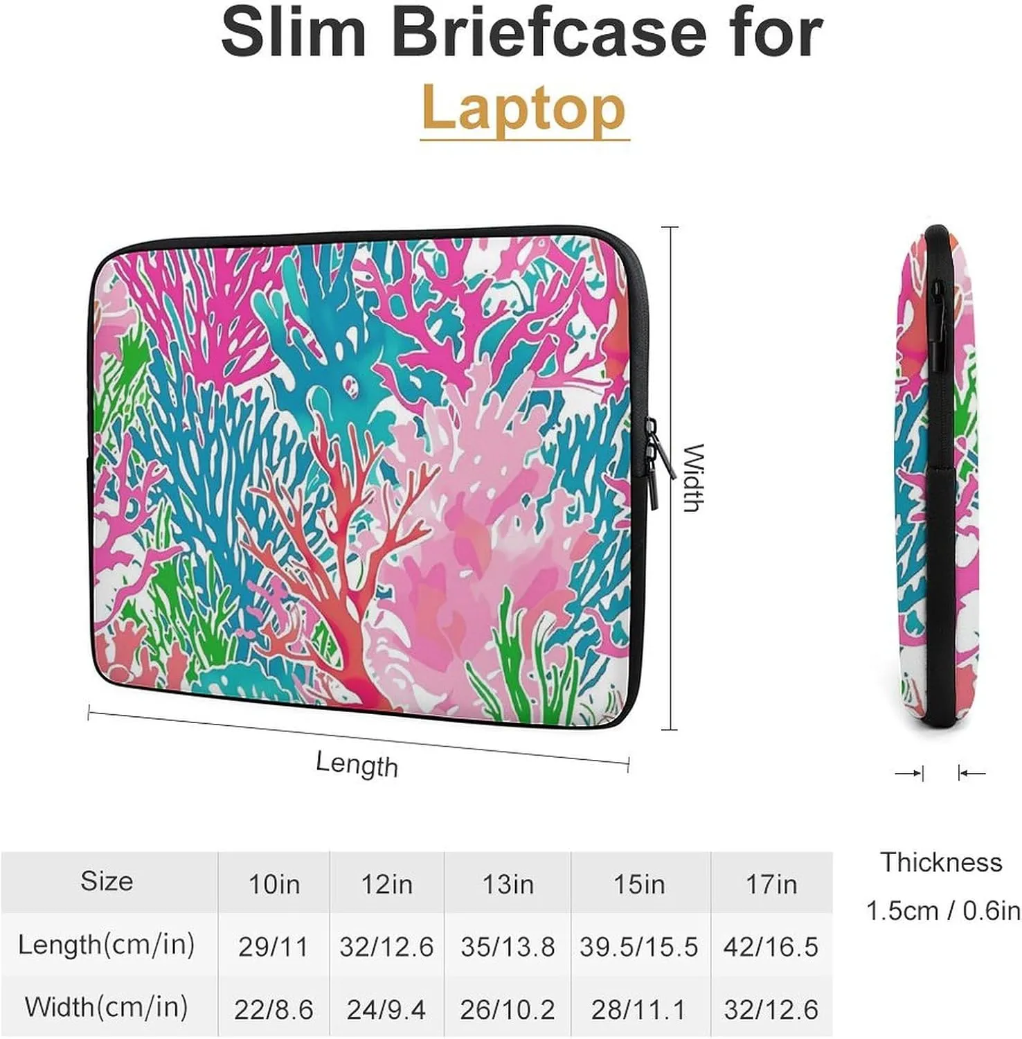 Colorful Coral Reef Print Personalized Laptop Bag Business Casual Laptop Cases Slim Computer Bag Briefcase