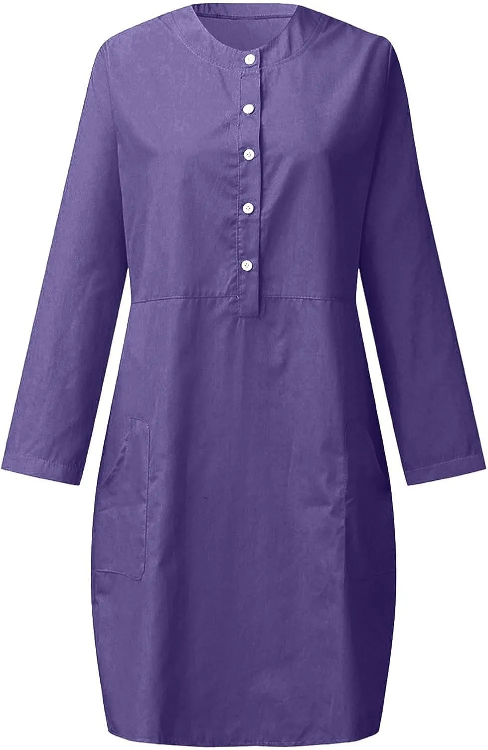 Cotton Linen Dress for Women Casual Button Up Long Sleeve Midi Dresses Work Vacation Plus Size Pockets Dress M-5XL
