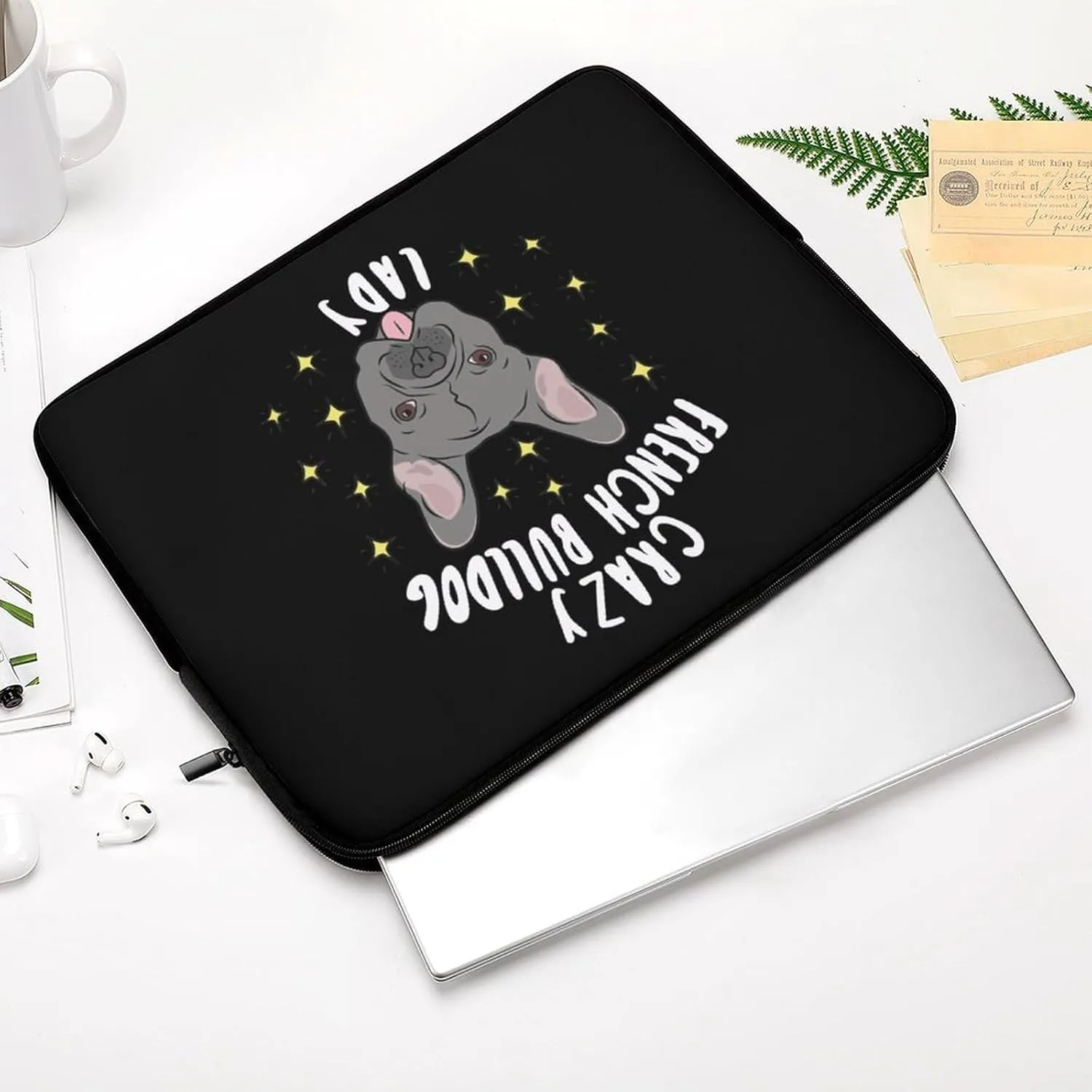 Crazy French Bulldog Lady Personalized Laptop Bag Business Casual Laptop Case Slim Computer Bag Briefcase