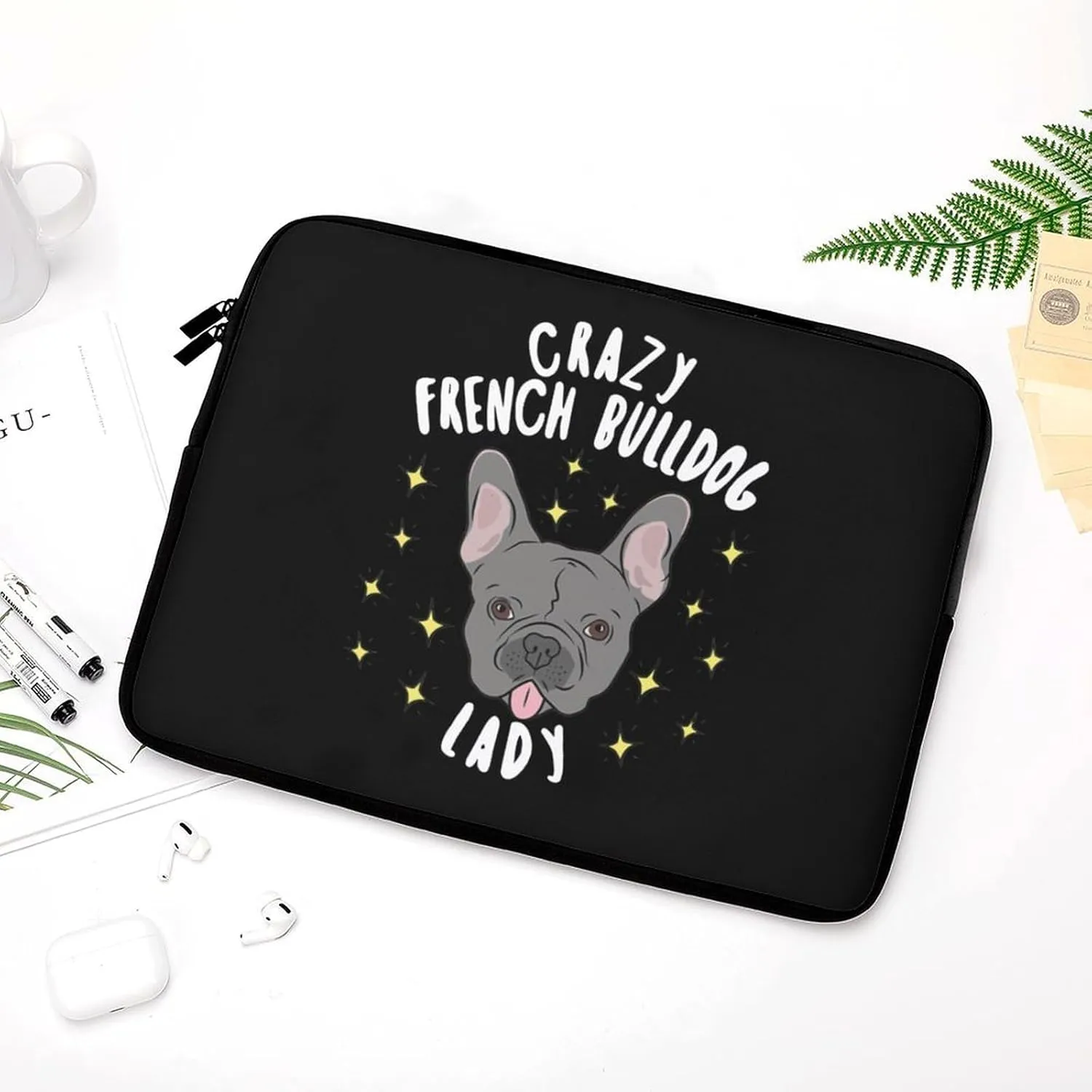 Crazy French Bulldog Lady Personalized Laptop Bag Business Casual Laptop Case Slim Computer Bag Briefcase