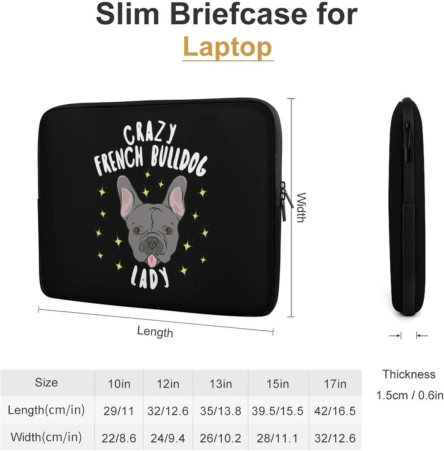 Crazy French Bulldog Lady Personalized Laptop Bag Business Casual Laptop Case Slim Computer Bag Briefcase
