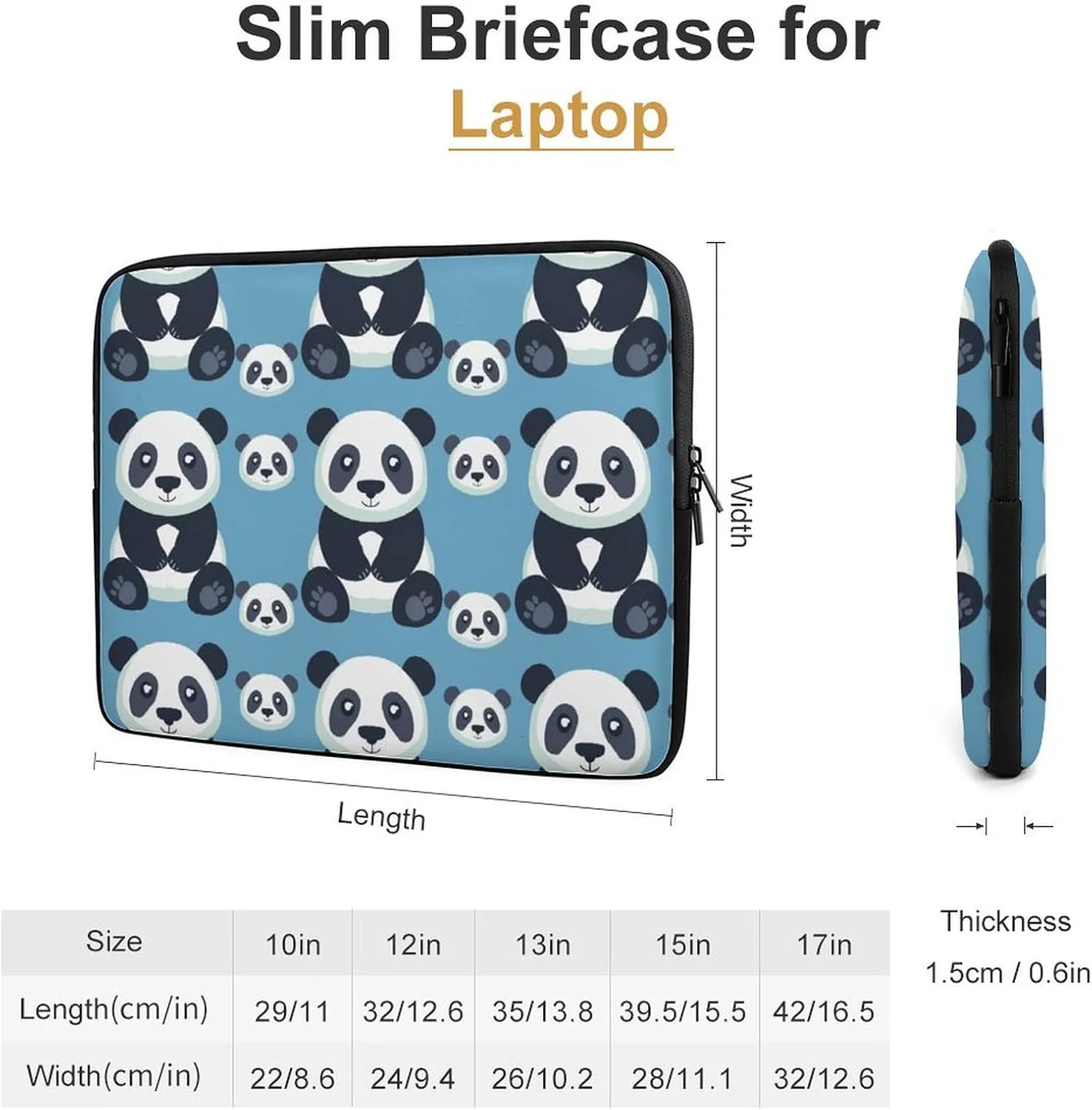Cute Panda Personalized Laptop Bag Business Casual Laptop Cases Slim Computer Bag Briefcase