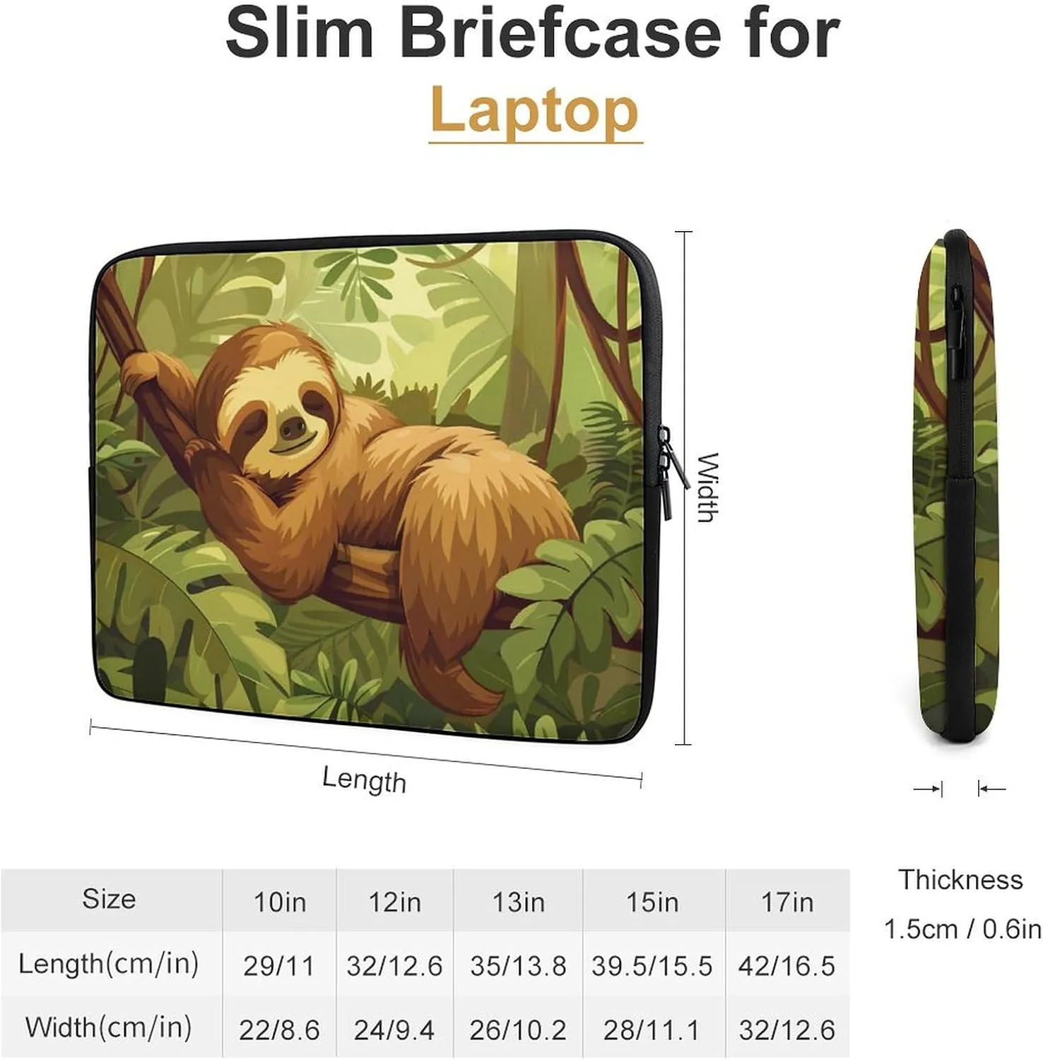 Cute Sloth in Tree Personalized Laptop Bag Business Casual Laptop Cases Slim Computer Bag Briefcase