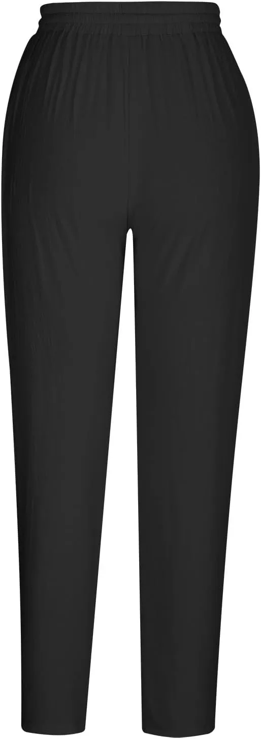 DASAYO Linen Pants Women Summer Drawstring Elastic Waist Ankle Length Tapered Pants with Pockets Comfy Casual Beach Trousers