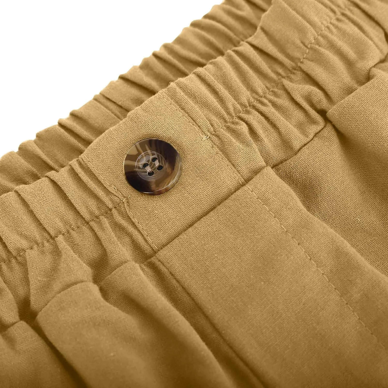 DASAYO Linen Pants Women Summer Elastic Waist Wide Leg Trousers with Pockets Ladies Loose Lounge Cropped Palazzo Beach Pants