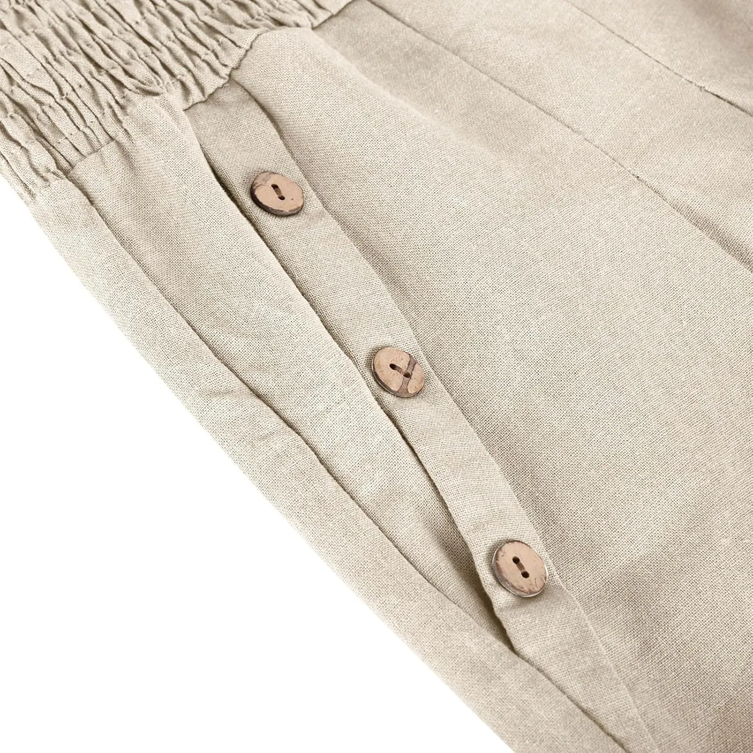DASAYO Linen Pants Women Summer Smocked High Waisted Palazzo Pants Dressy Casual Ladies Loose Lounge Trousers with Pockets