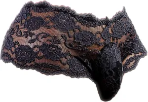 DGKaxiyaHM Men's Lace See Through G-String Sheer Sissy Bikini Sexy Briefs Naughty Crossdress Floral Hot Underwear