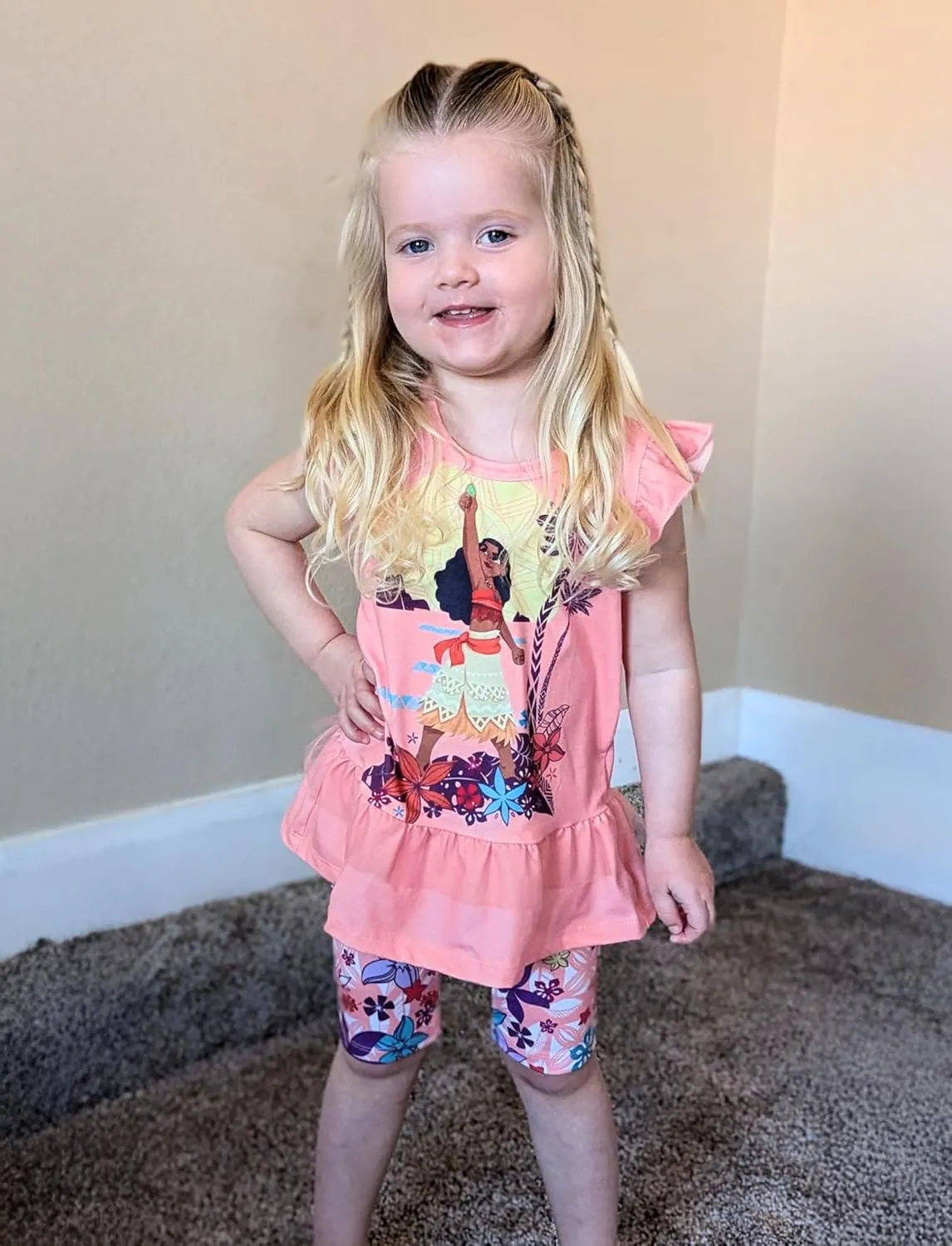 Disney Princess Toddler Girl Outfit Long Sleeve T-Shirt Dress and Striped Leggings Fall Casual Girls Clothing Sets