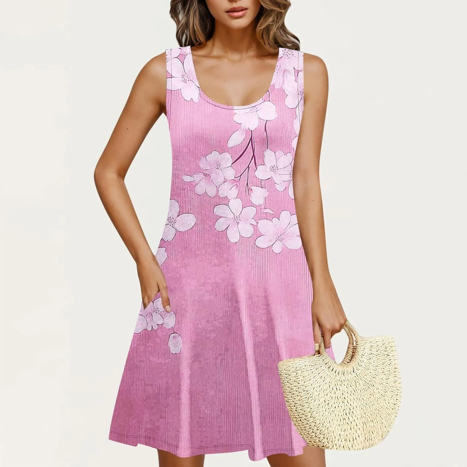 Dresses for Women Summer Sleeveless Floral Printed Mini Dresses with Pockets Trendy Bohemian Dress 2025 Fashion