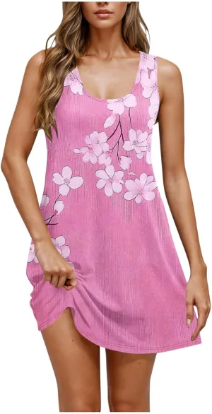 Dresses for Women Summer Sleeveless Floral Printed Mini Dresses with Pockets Trendy Bohemian Dress 2025 Fashion