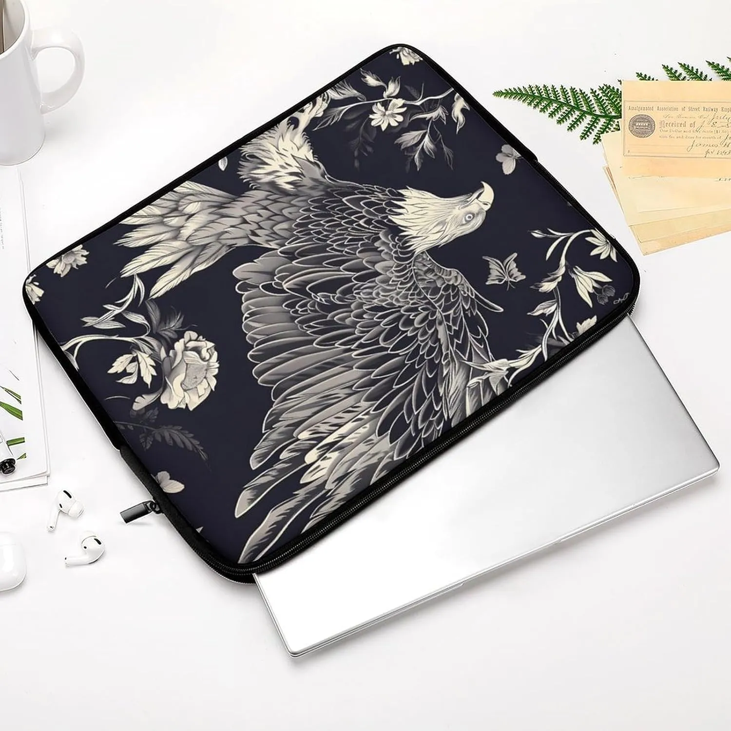Eagle and Flower Personalized Laptop Bag Business Casual Laptop Cases Slim Computer Bag Briefcase