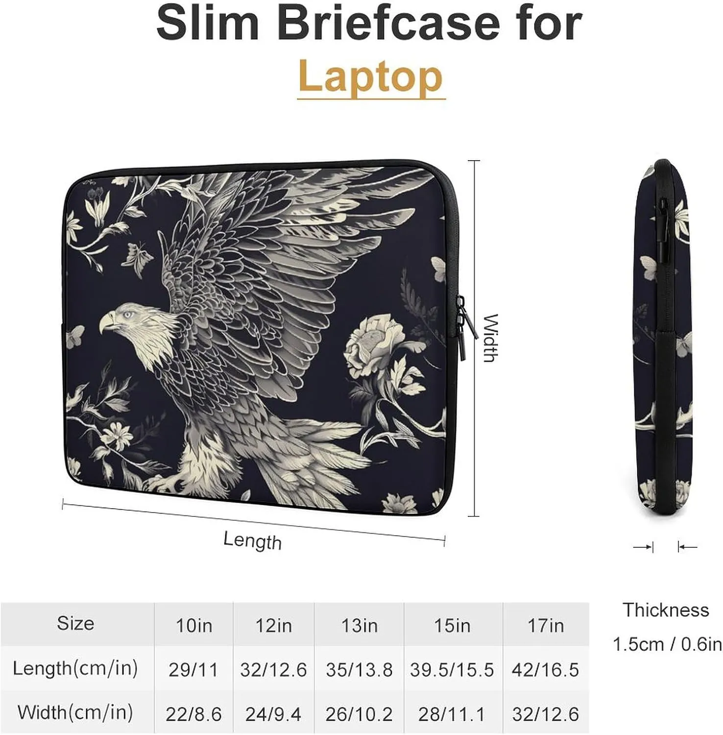 Eagle and Flower Personalized Laptop Bag Business Casual Laptop Cases Slim Computer Bag Briefcase