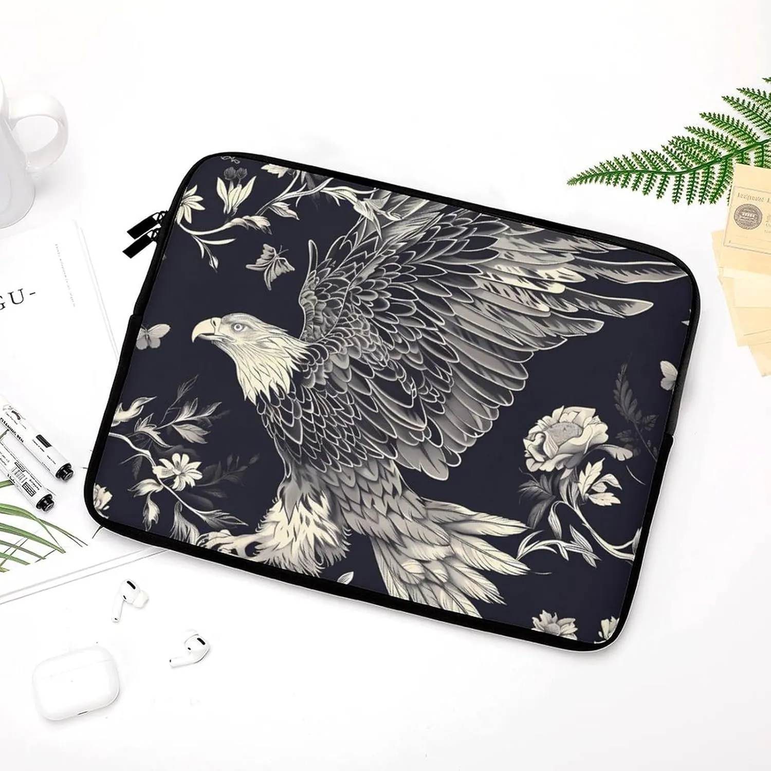Eagle and Flower Personalized Laptop Bag Business Casual Laptop Cases Slim Computer Bag Briefcase