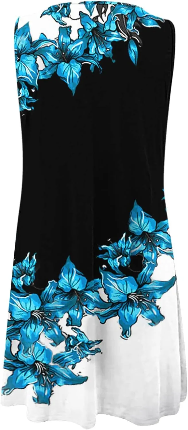 Eduavar Summer Dresses for Women 2024, Boho Dresses for Women 2024 Floral Print Sleeveless Tank Dress Summer Beach Mini Dress