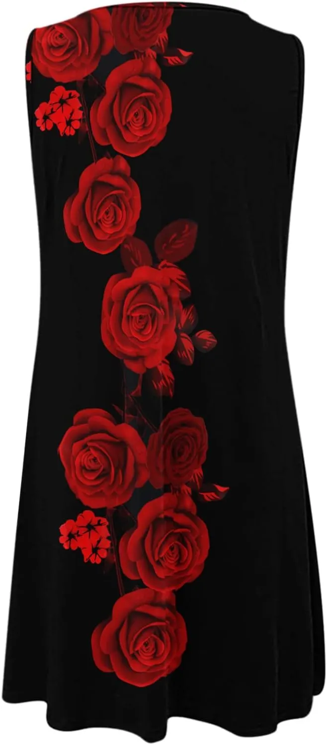 Eduavar Summer Dresses for Women 2024, Mini Dresses for Women Summer Beach Tank Dress Floral Print Hollow Out V Neck Dress