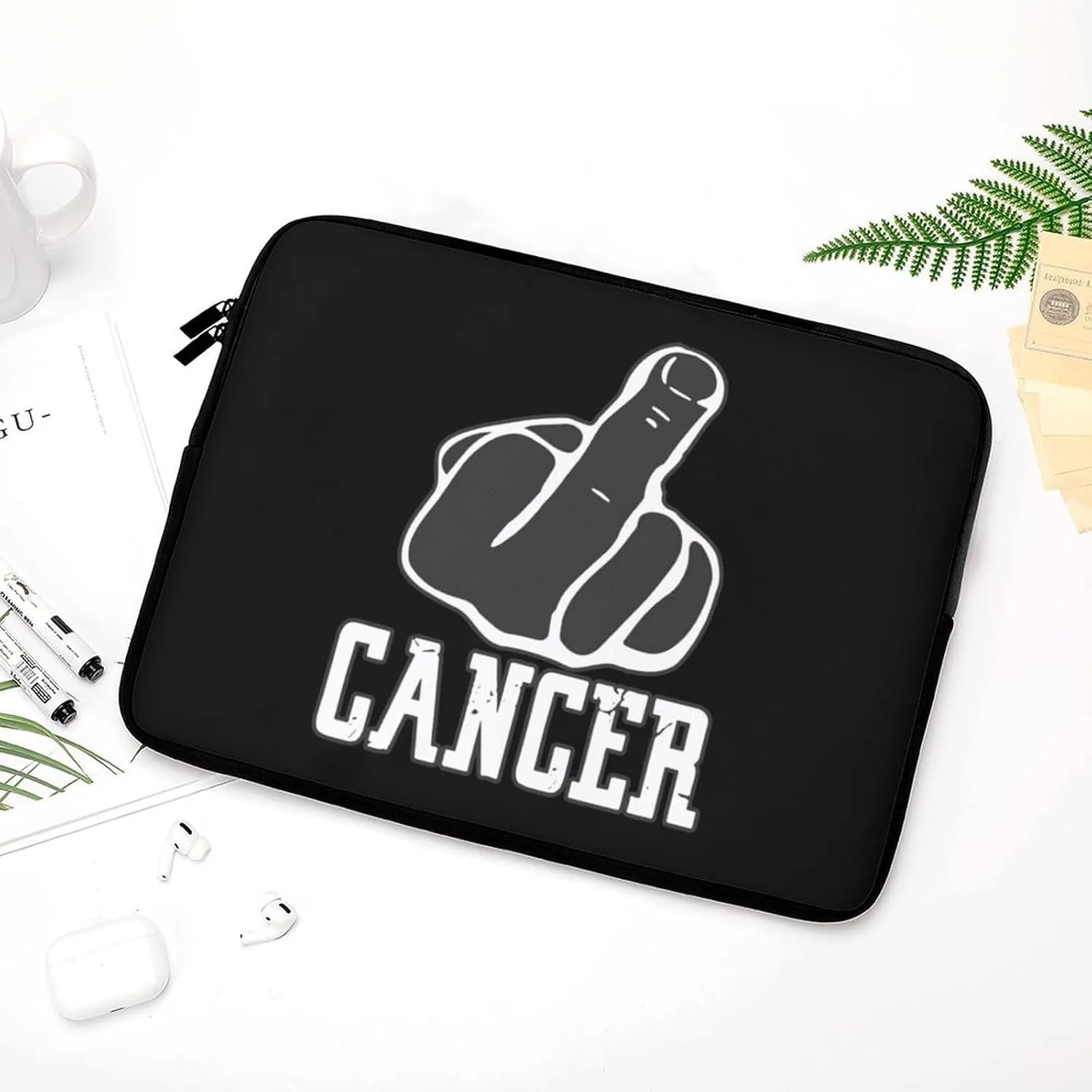 Fck Cancer Big Middle Finger Personalized Laptop Bag Business Casual Laptop Case Slim Computer Bag Briefcase