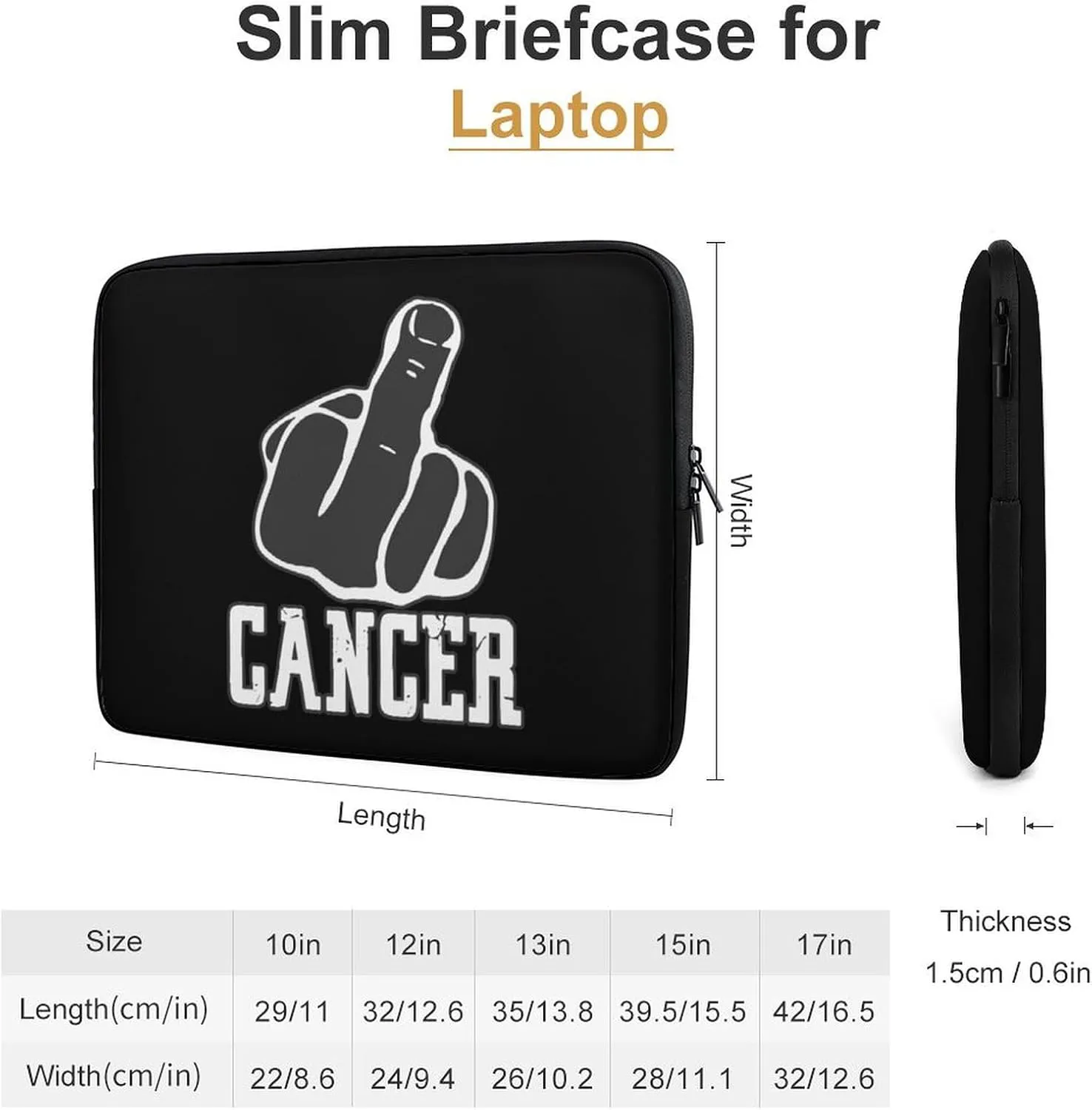 Fck Cancer Big Middle Finger Personalized Laptop Bag Business Casual Laptop Case Slim Computer Bag Briefcase
