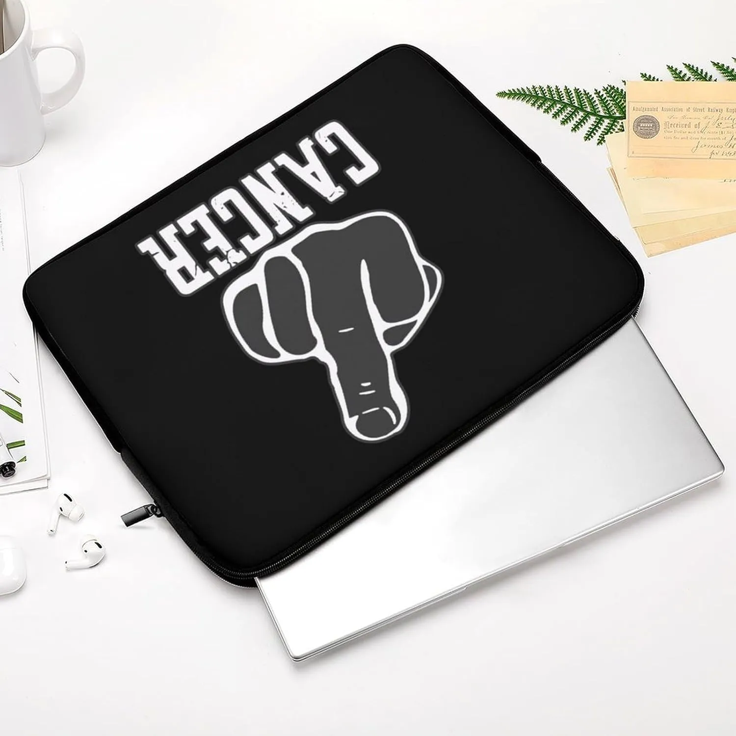 Fck Cancer Big Middle Finger Personalized Laptop Bag Business Casual Laptop Case Slim Computer Bag Briefcase