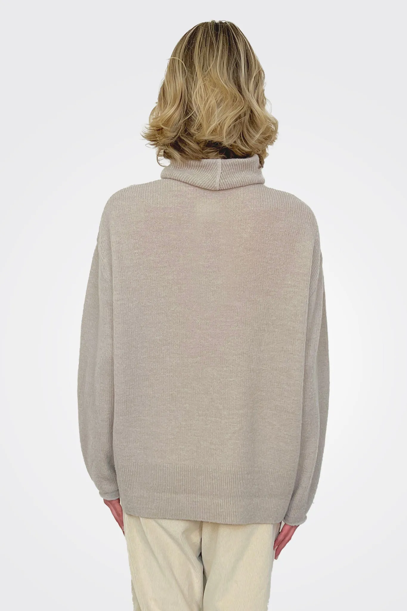 Fine Boucle Knit Turtleneck - Greige