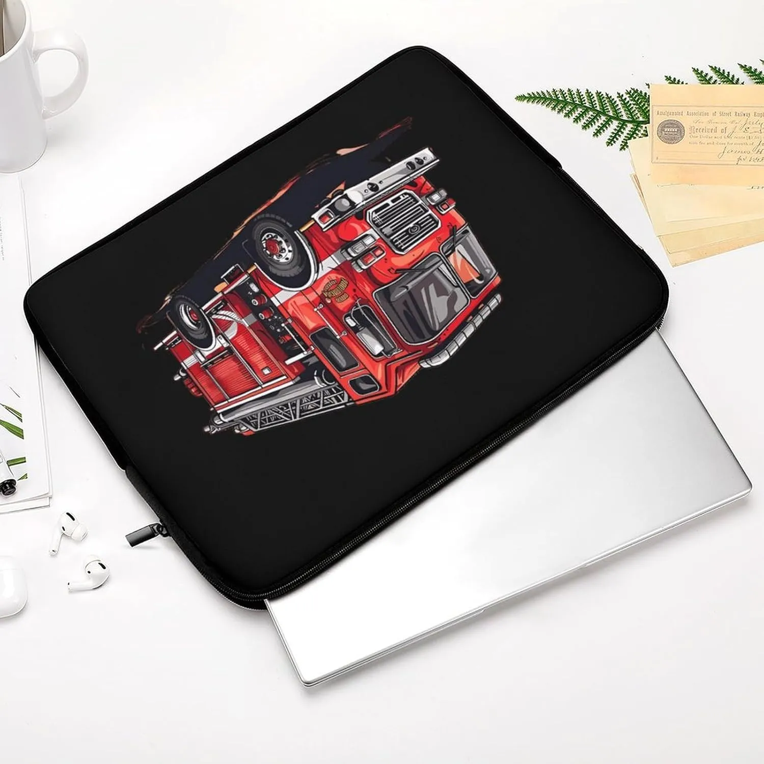 Fire Truck Firefighters Personalized Laptop Bag Business Casual Laptop Cases Slim Computer Bag Briefcase