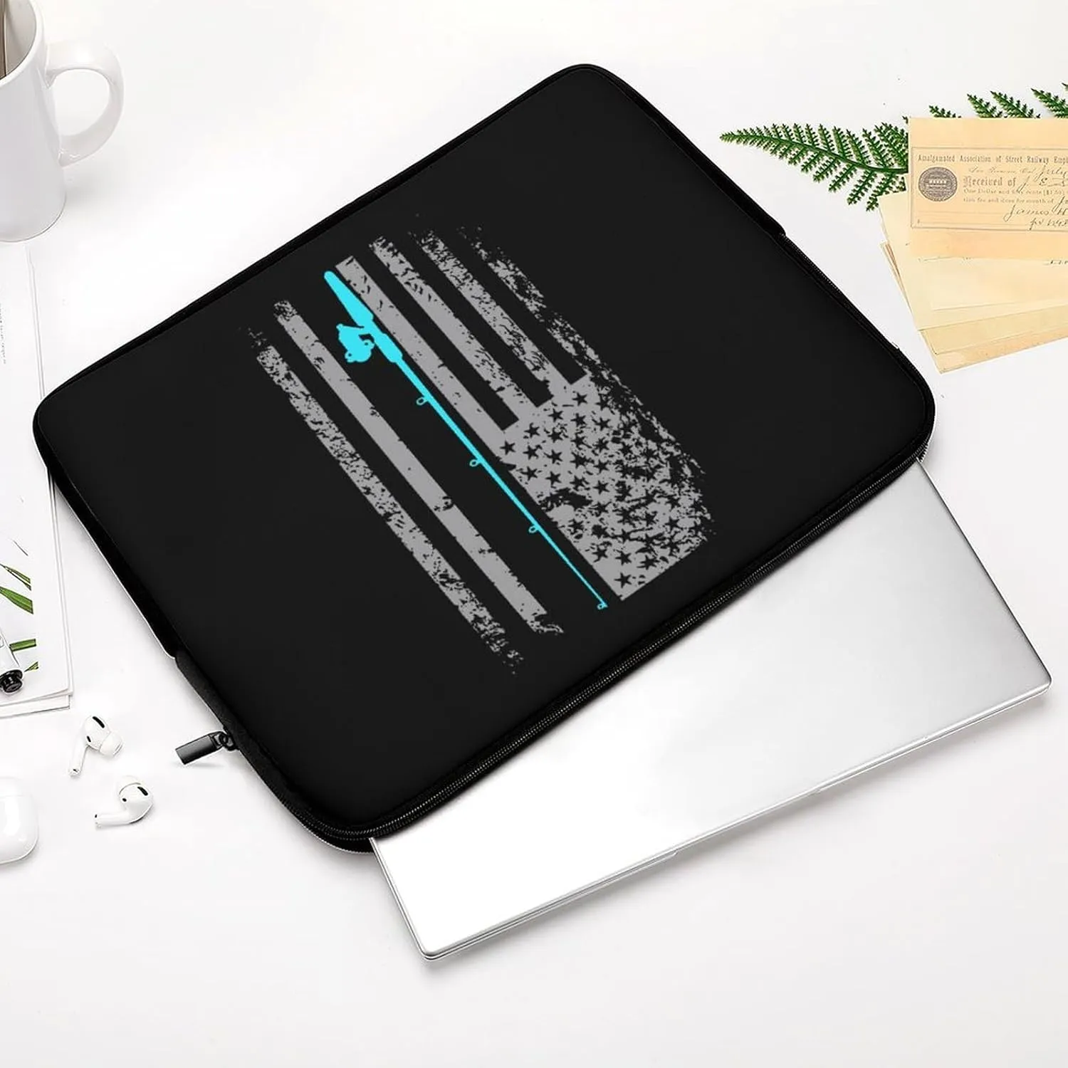 Fishing USA Flag Personalized Laptop Bag Business Casual Laptop Case Slim Computer Bag Briefcase