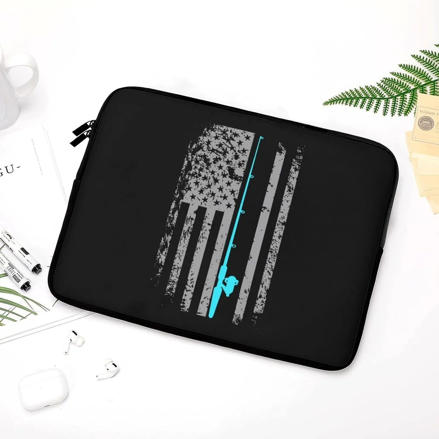 Fishing USA Flag Personalized Laptop Bag Business Casual Laptop Case Slim Computer Bag Briefcase