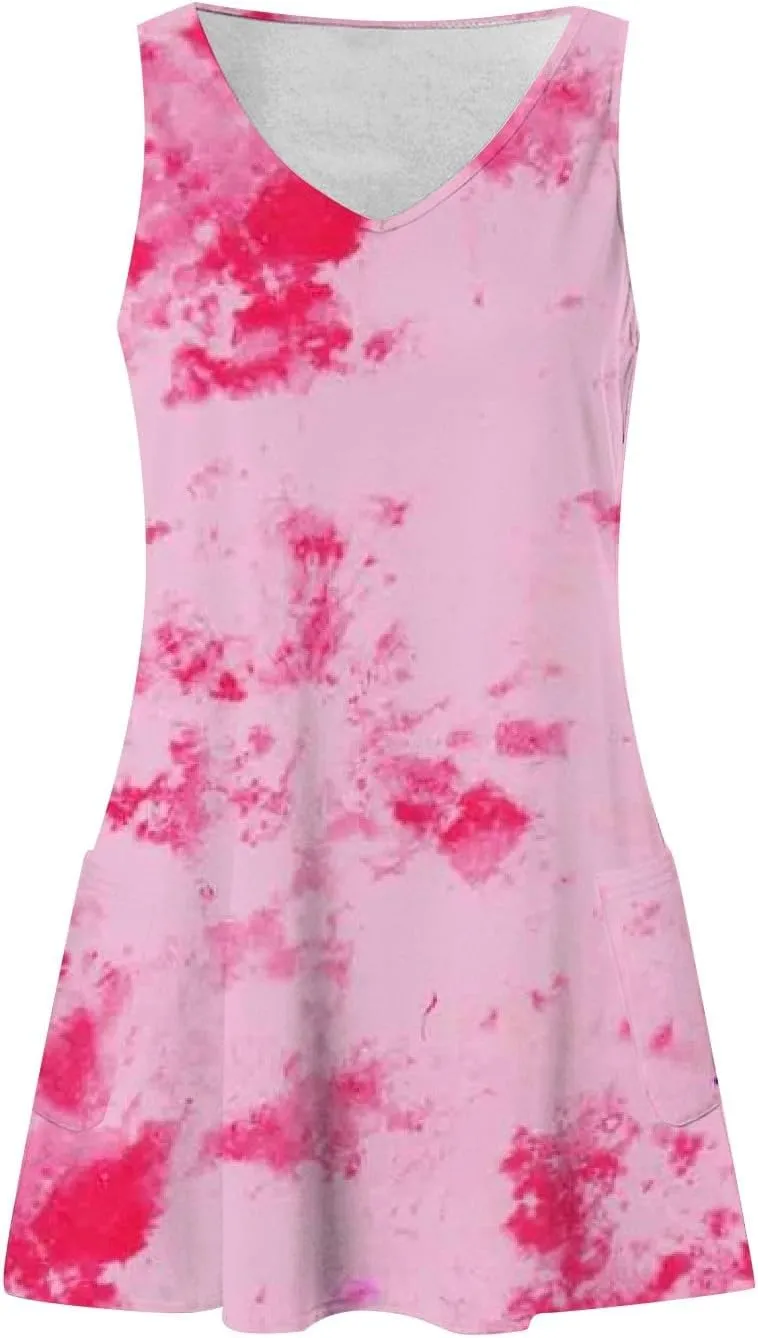 FlekmanArt Summer Dresses for Women 2025 A-Line Printing Tank Dresses V Neck Sleeveless Vacation Minidresses Beach Sundresses
