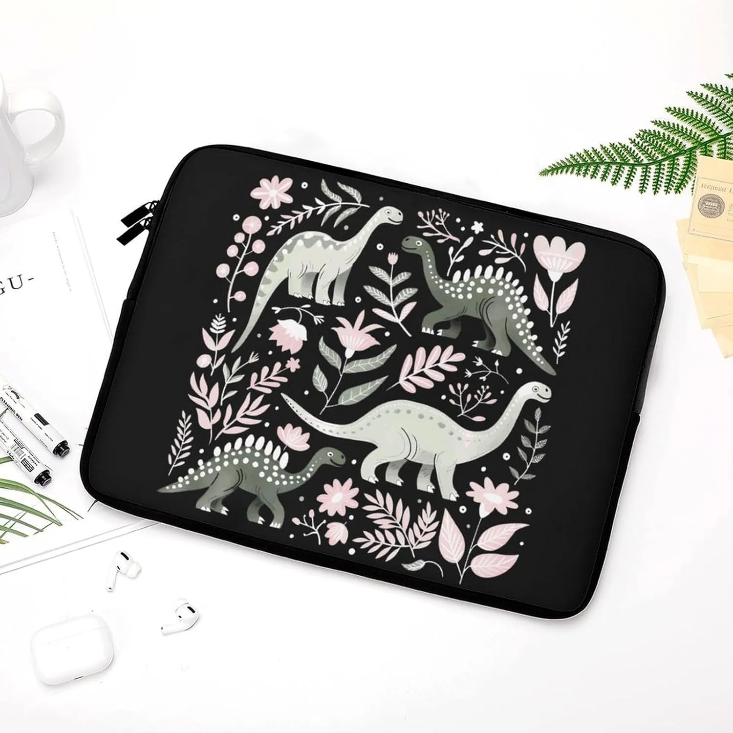 Floral Dinosaur Personalized Laptop Bag Business Casual Laptop Cases Slim Computer Bag Briefcase