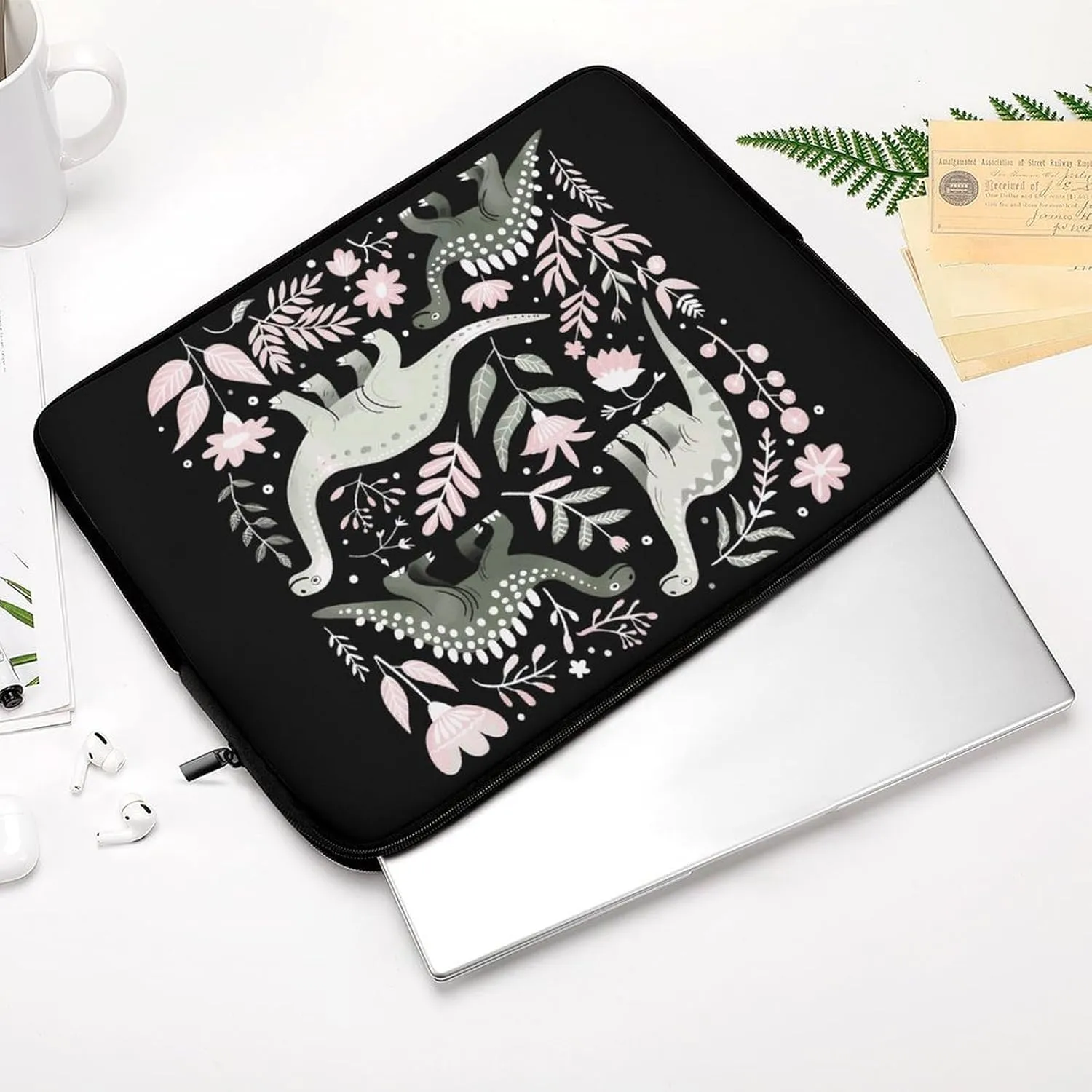 Floral Dinosaur Personalized Laptop Bag Business Casual Laptop Cases Slim Computer Bag Briefcase