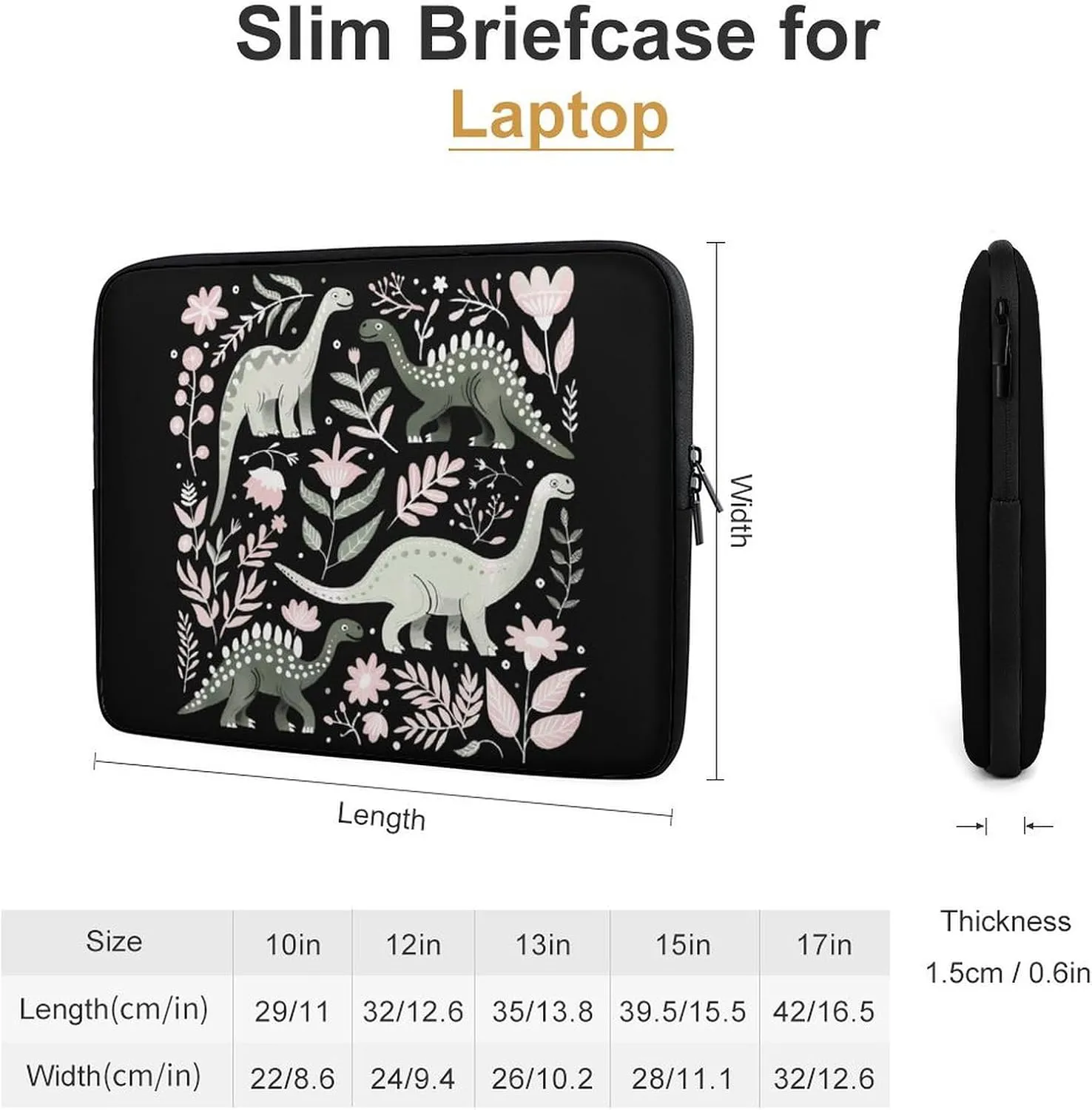 Floral Dinosaur Personalized Laptop Bag Business Casual Laptop Cases Slim Computer Bag Briefcase