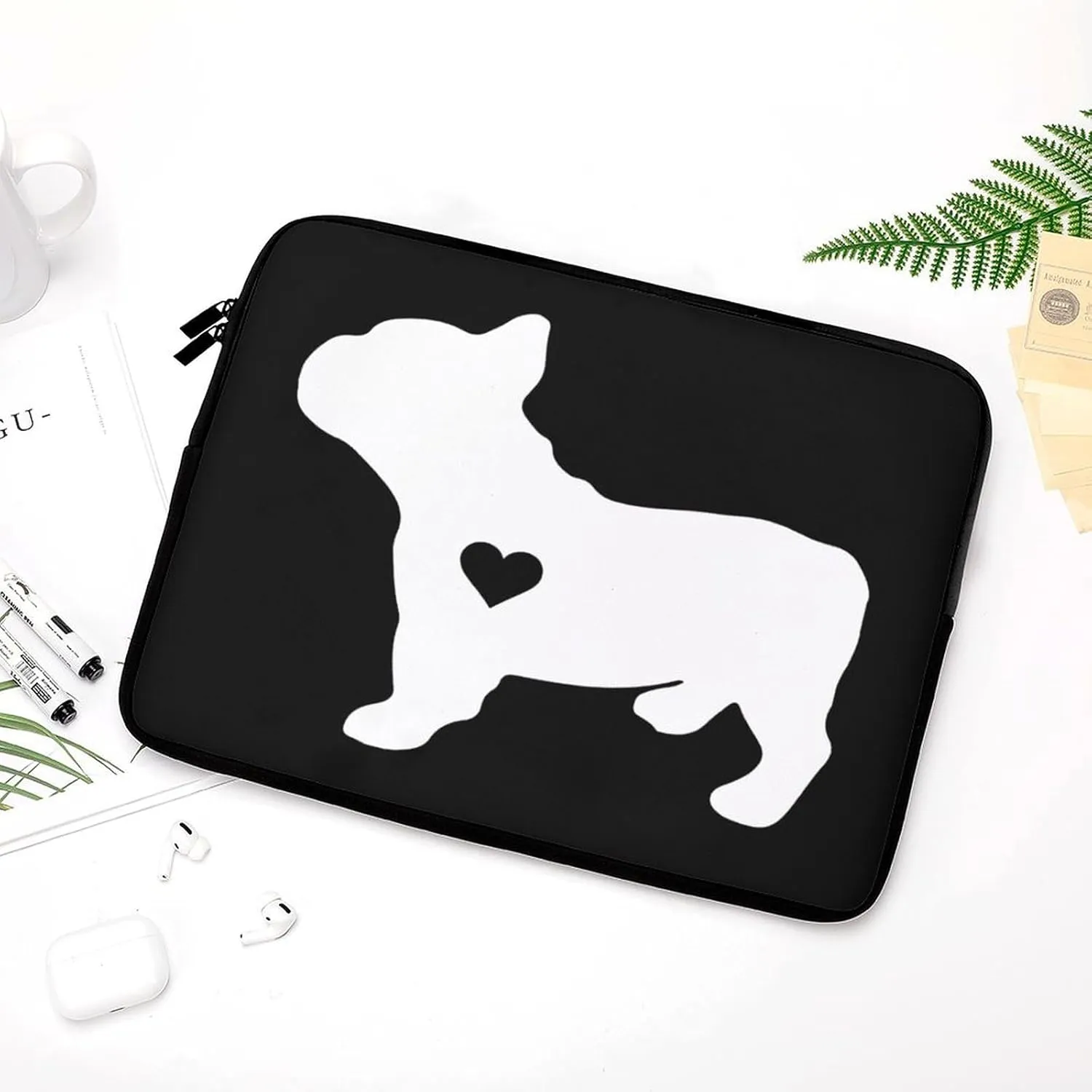 French Bulldog Heart Personalized Laptop Bag Business Casual Laptop Case Slim Computer Bag Briefcase