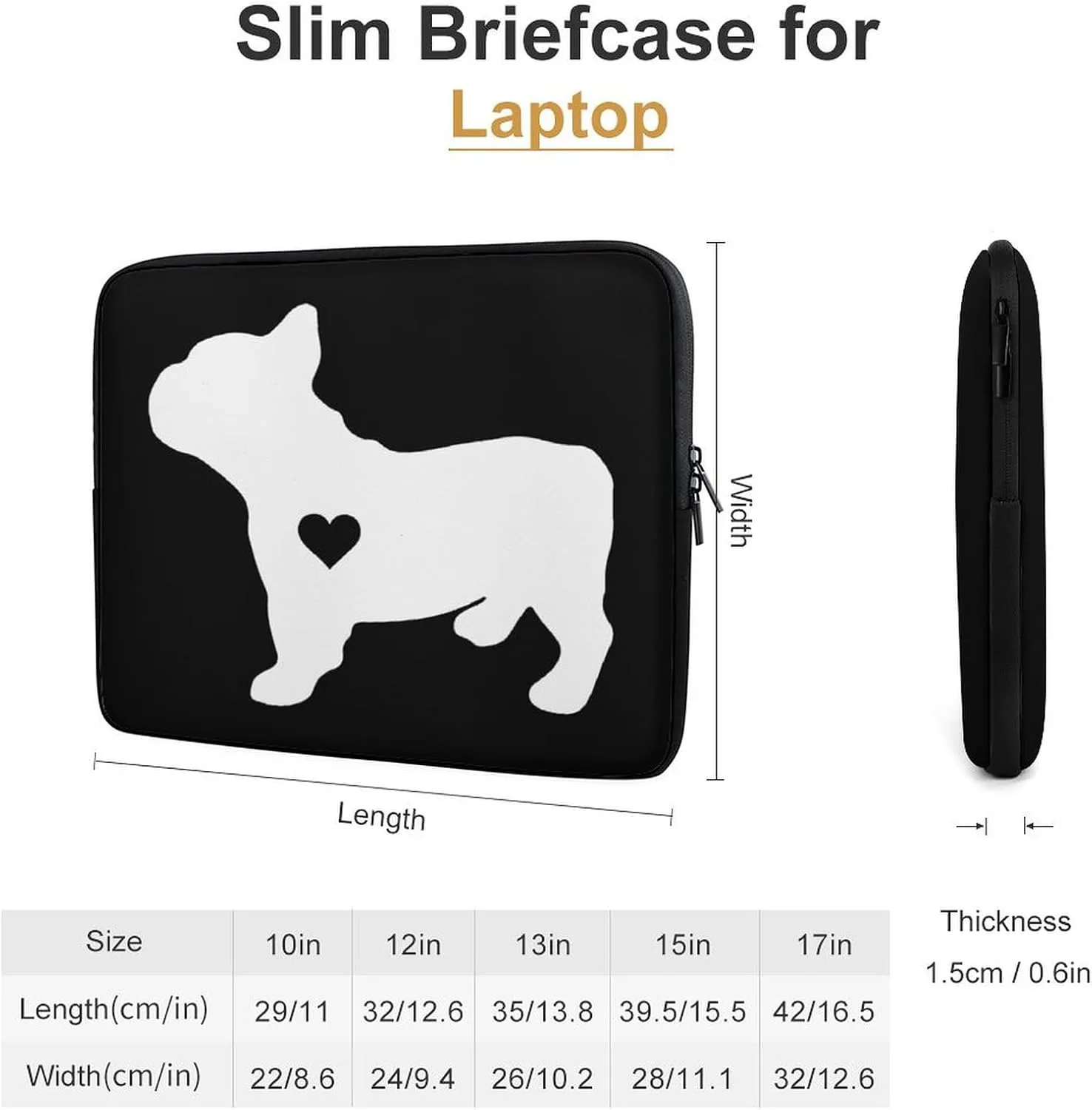 French Bulldog Heart Personalized Laptop Bag Business Casual Laptop Case Slim Computer Bag Briefcase