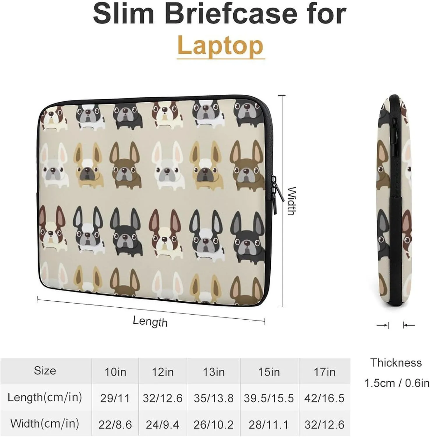 French Bulldog Personalized Laptop Bag Business Casual Laptop Case Slim Computer Bag Briefcase