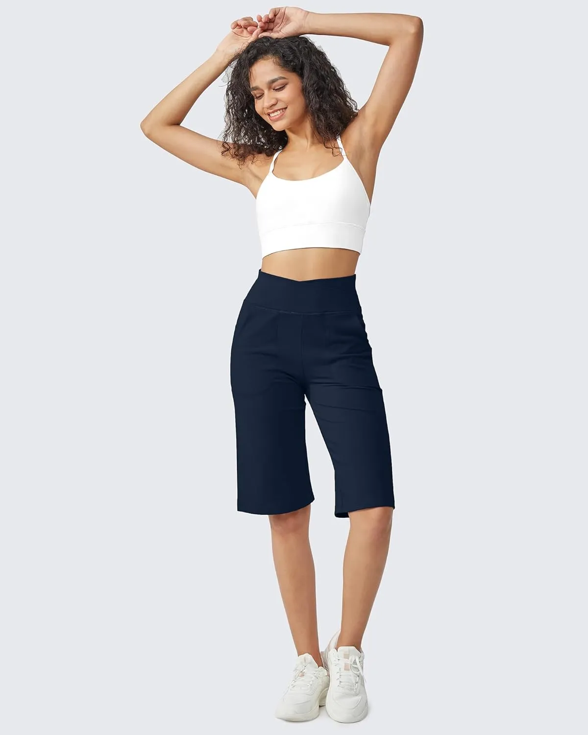 G4Free Capri Pants for Women 14" Knee Length Wide Leg Yoga Capris Dressy Casual Summer Crop Pants with Pockets