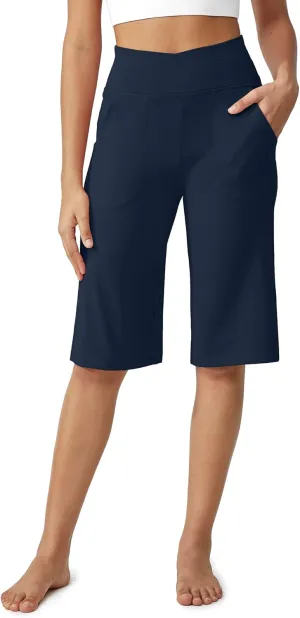 G4Free Capri Pants for Women 14" Knee Length Wide Leg Yoga Capris Dressy Casual Summer Crop Pants with Pockets