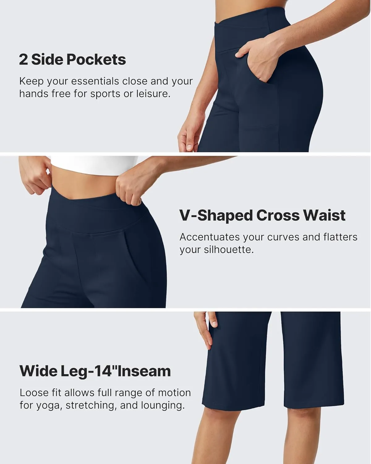 G4Free Capri Pants for Women 14" Knee Length Wide Leg Yoga Capris Dressy Casual Summer Crop Pants with Pockets