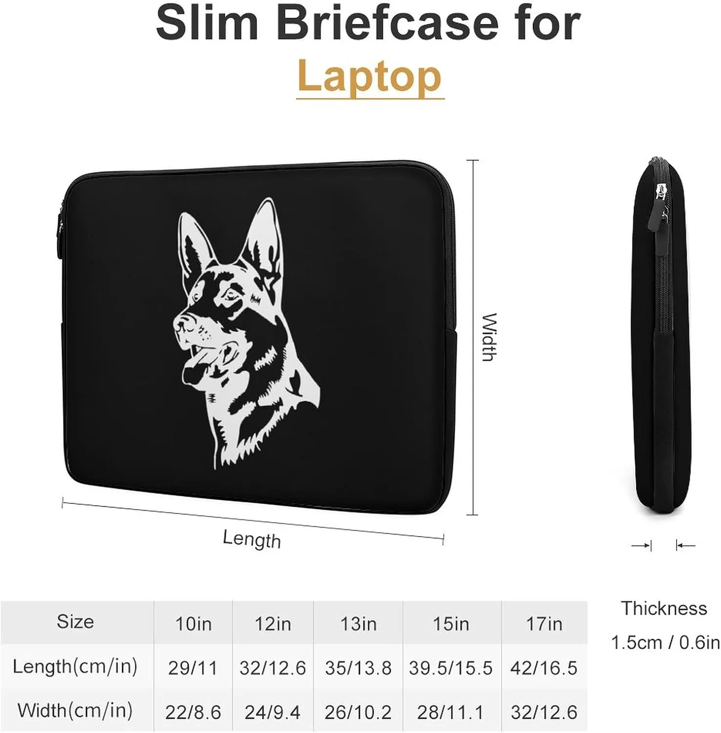 German Shepherd Portrait Waterproof Laptop Bag Business Casual Laptop Case Slim Computer Bag Briefcase