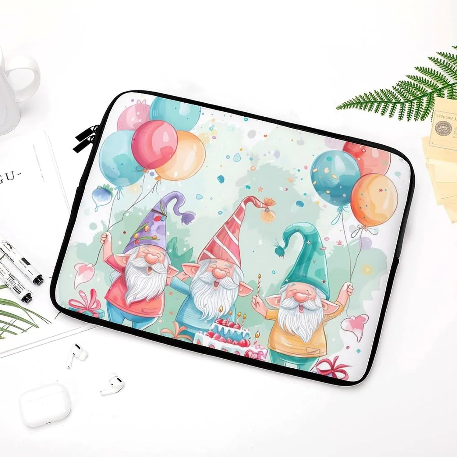 Gnomes Birthday Cake Balloons Personalized Laptop Bag Business Casual Laptop Cases Slim Computer Bag Briefcase