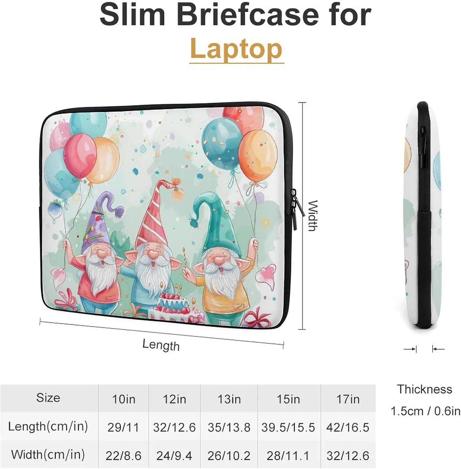 Gnomes Birthday Cake Balloons Personalized Laptop Bag Business Casual Laptop Cases Slim Computer Bag Briefcase