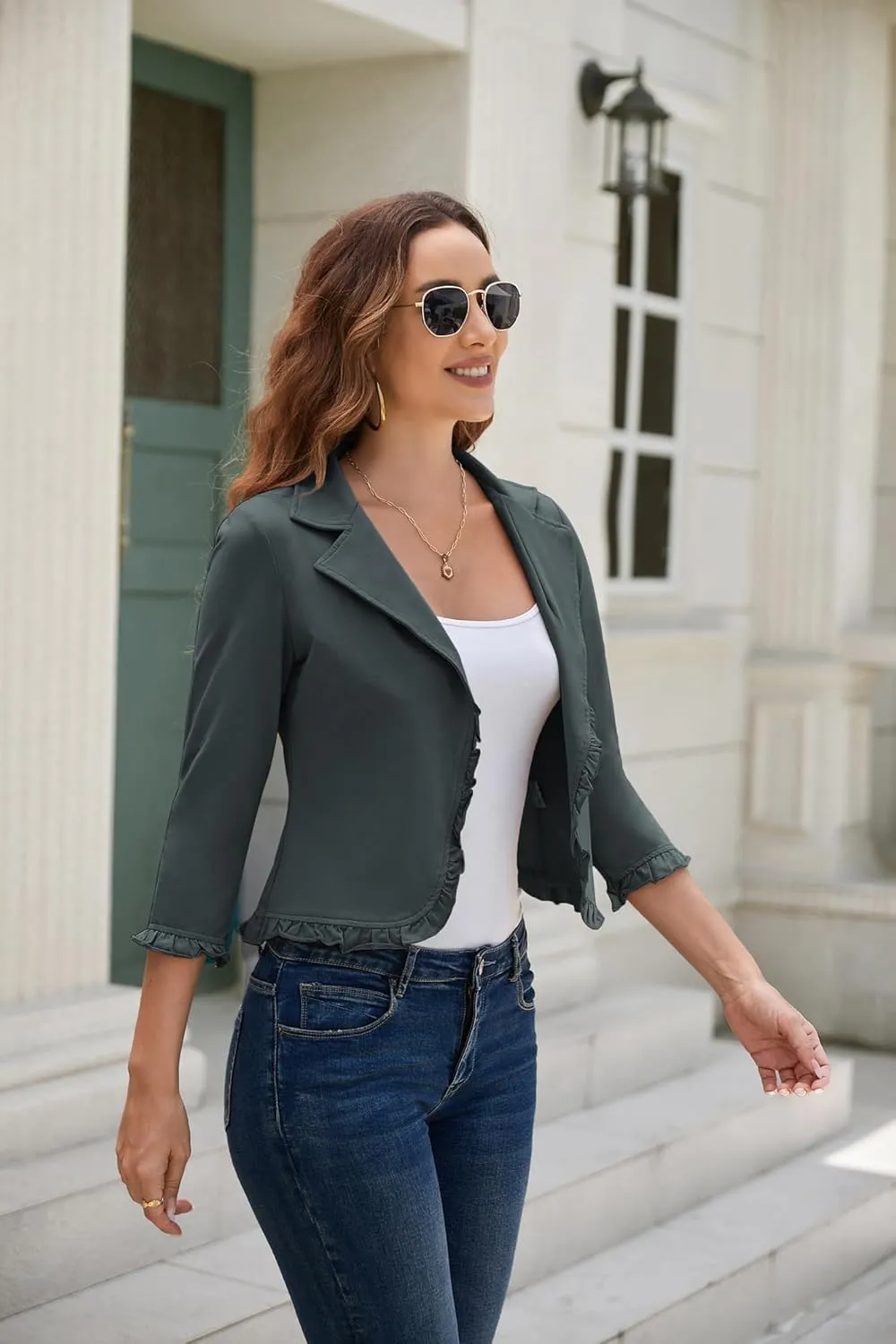 GRACE KARIN Women Business Casual Cropped Blazer Jacket Open Front Cotton Cardigan