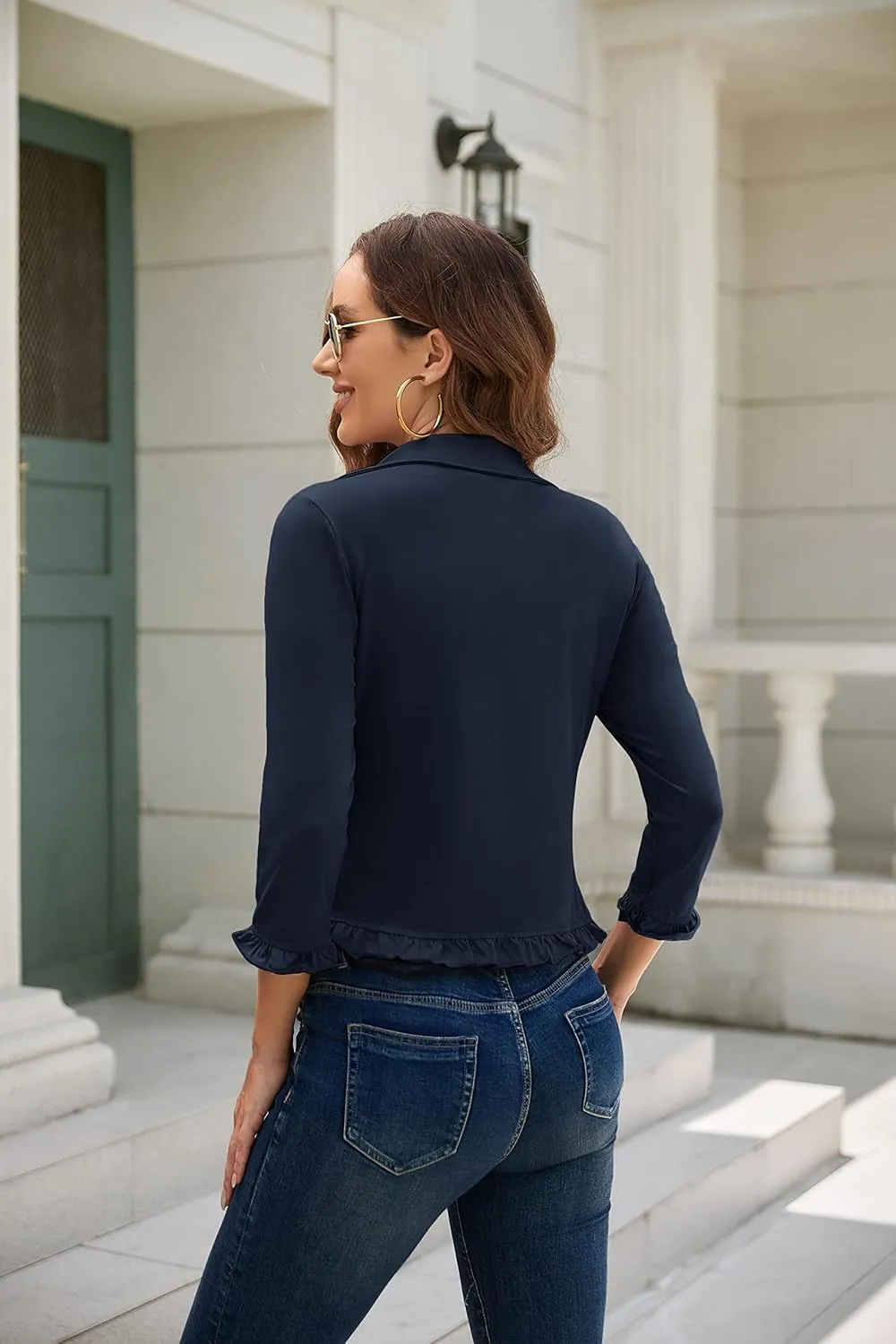 GRACE KARIN Women Business Casual Cropped Blazer Jacket Open Front Cotton Cardigan