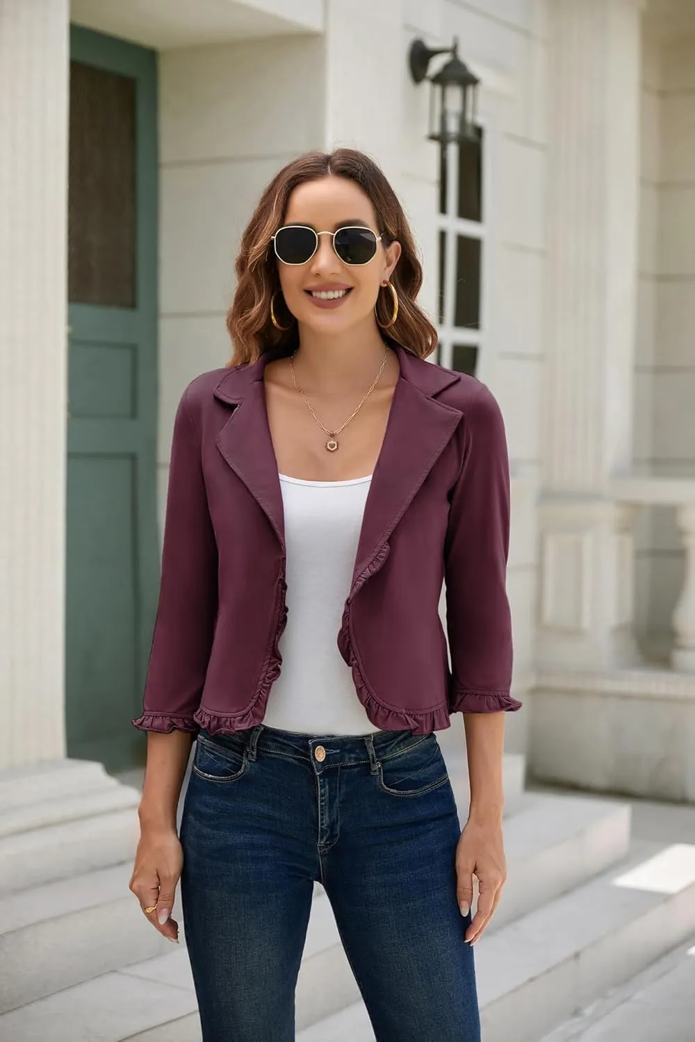 GRACE KARIN Women Business Casual Cropped Blazer Jacket Open Front Cotton Cardigan