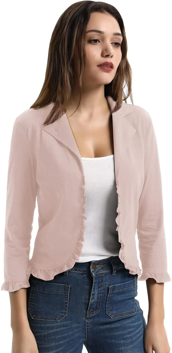 GRACE KARIN Women Business Casual Cropped Blazer Jacket Open Front Cotton Cardigan
